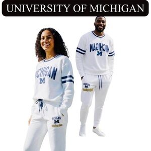 University of Michigan (UofM) White and Blue Sweatsuit, Unisex, Authentic. NWT
